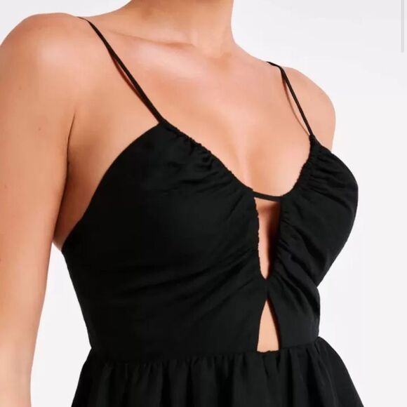 Meshki Magdelena Linen Cutout Minimalist Midi Dress Black Large - L NWT - Picture 3 of 10